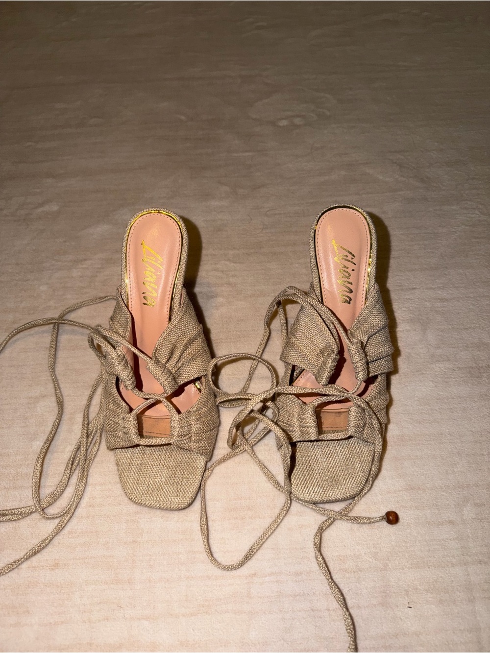 Beige Lace-Up Knot heels